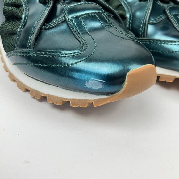 Tory Burch Sport Womens Sneaker Trainer Ruffle Metallic Green Leather Size 6.5 - Picture 8 of 12